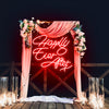 Happily Ever After X neon sign in red. Hanging on arch for proposal. Neon sign produced by Neon Partys.