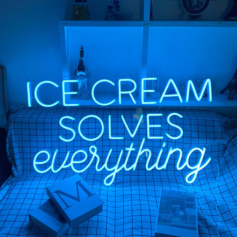 Ice cream solves everything neon sign