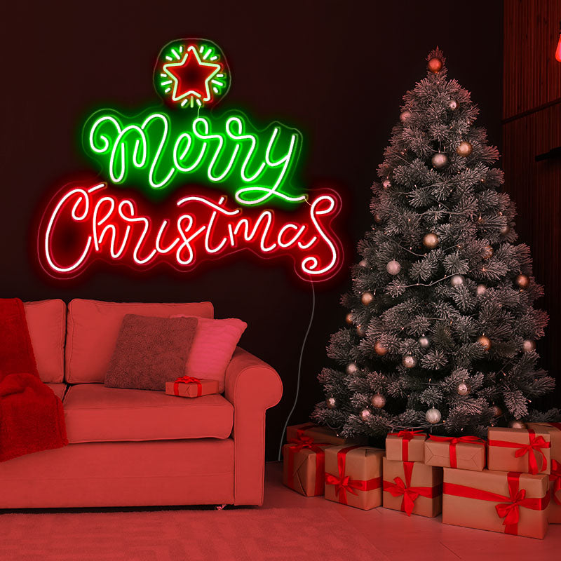 Merry Christmas with star ornamental lights