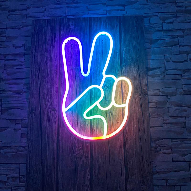 Peace Hand Neon Sign - neonpartys
