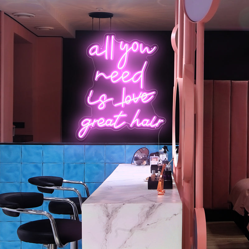 all you need is love great hair neon light - neonpartys