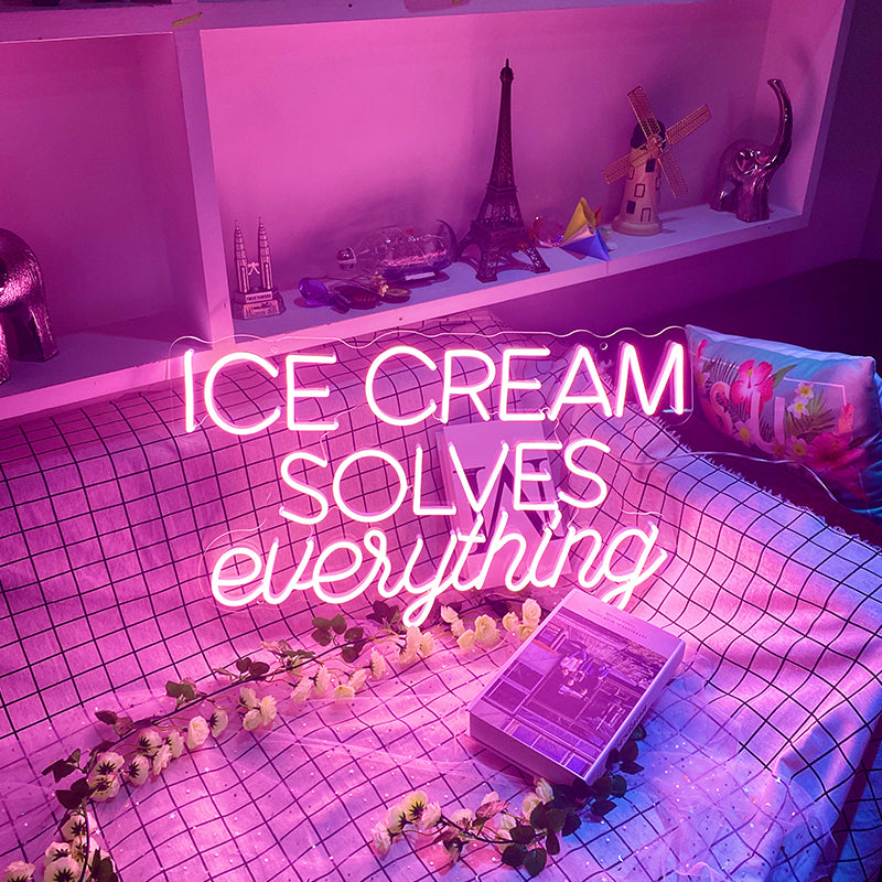 Ice cream solves everything neon sign