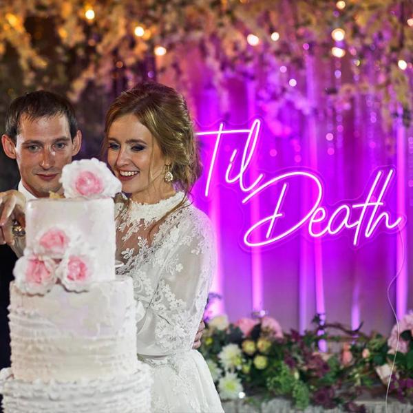 'Til Death purple neon sign from Neon Partys Wedding Neon Signs Collection