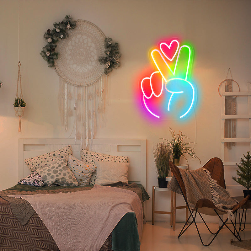 Colourful Peace Hand Neon Sign