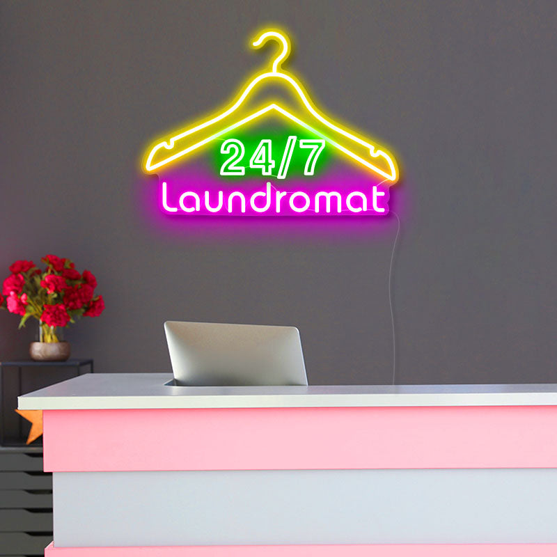 24/7 laundromat neon sign