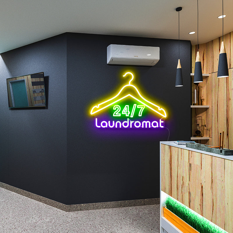 24/7 laundromat neon sign