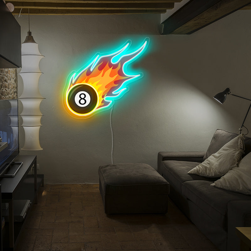 Flaming Eight ball neon sign