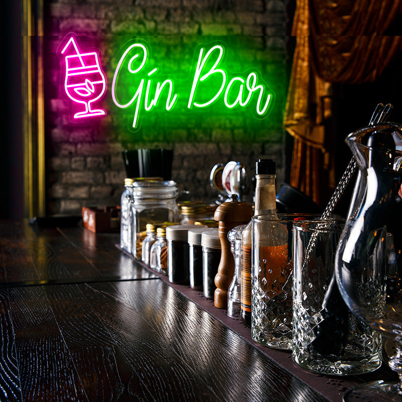 Gin Bar With Glass Neon