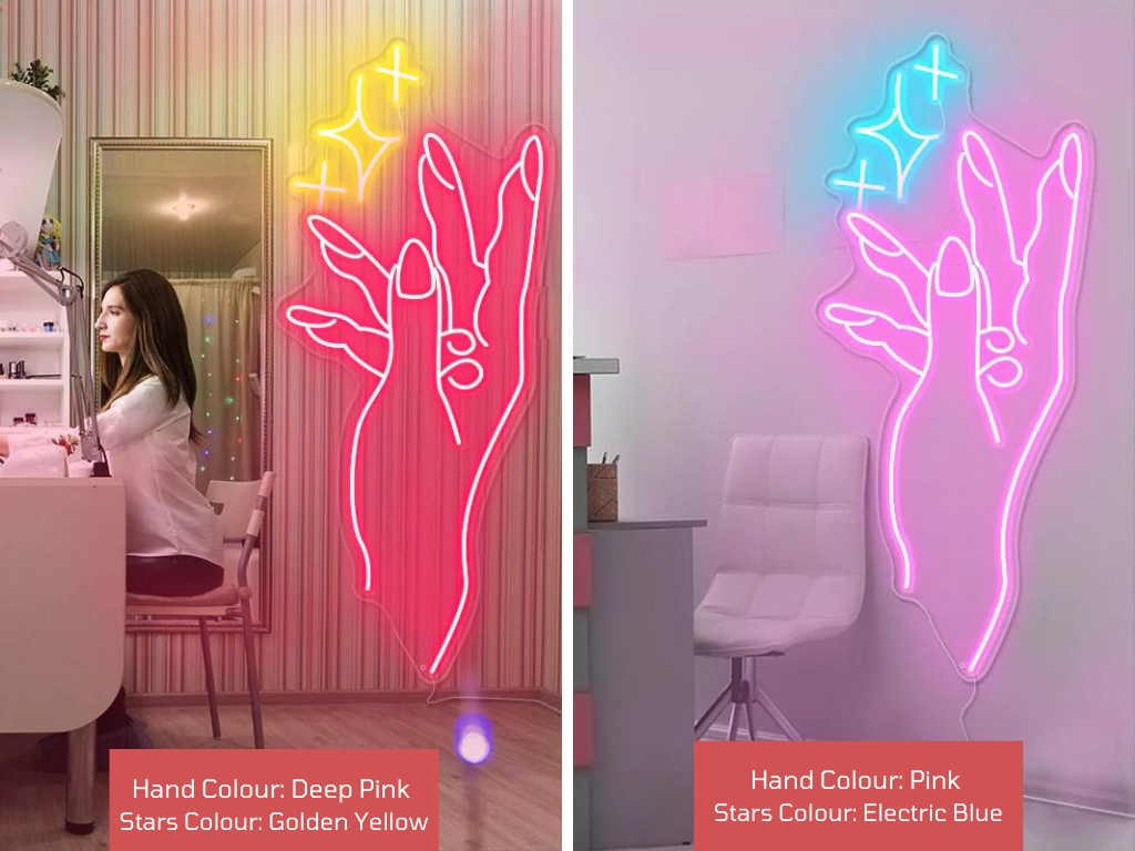 Color Combination options for Manicure neon lights. Produced by Neon Partys USA