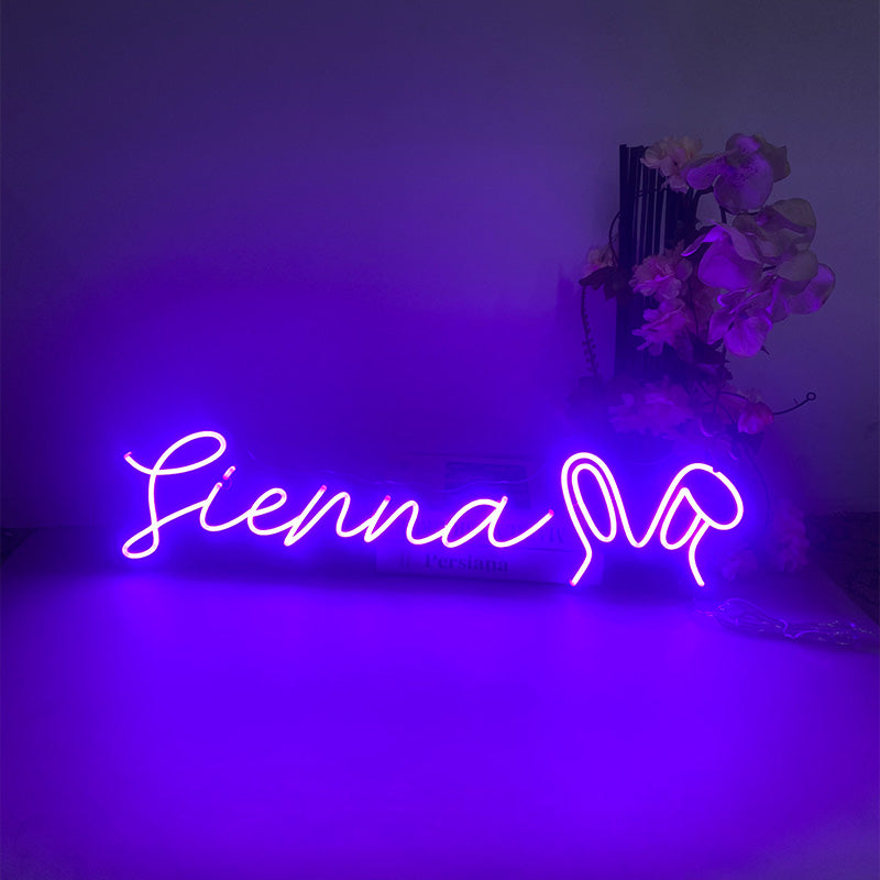 Customizable name neon with cute rabbit