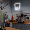 White tooth neon light installed in kitchen space. Unique ans quirky decor for restaurant.  Light produced by Neon Partys. 