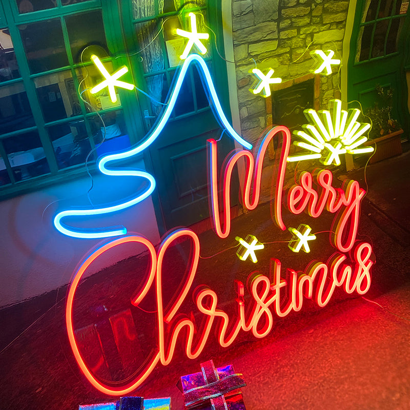 Merry Christmas tree&star neon art