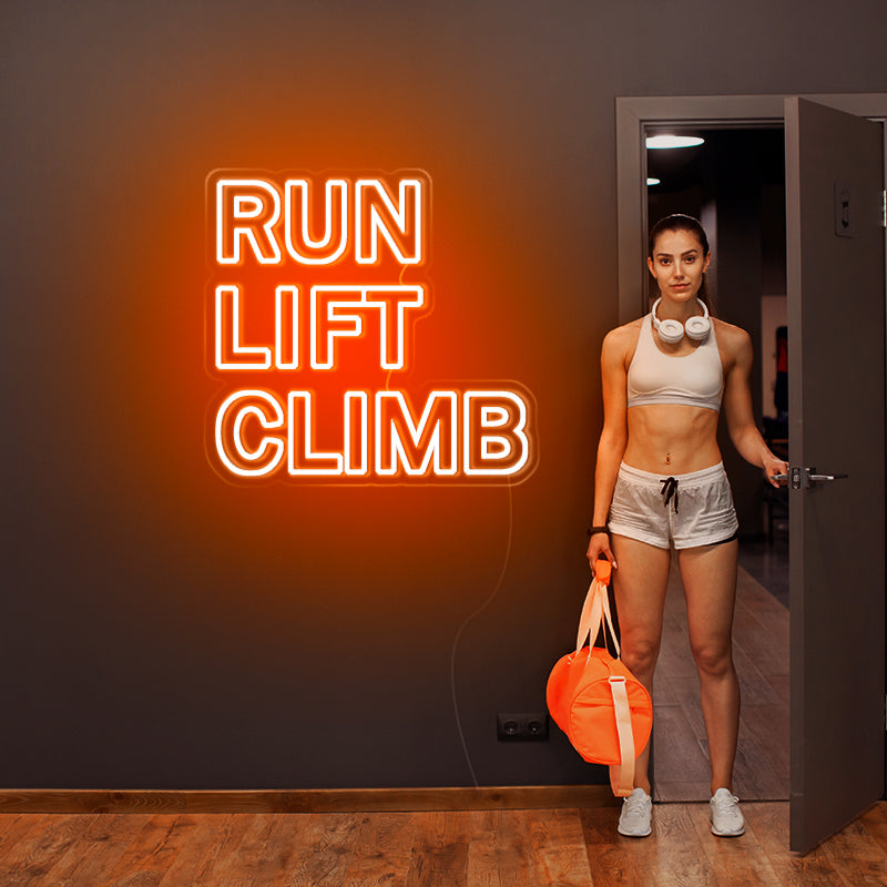 Run lift climb neon sign