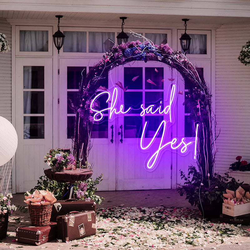 "She Said Yes" outdoor neon signs