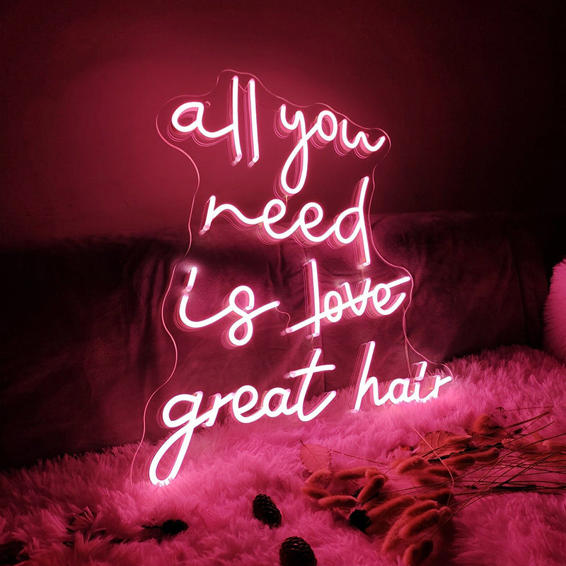 all you need is love great hair neon light - neonpartys